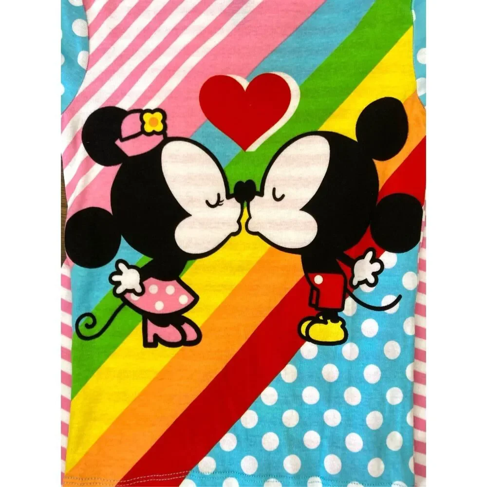NEW Disney Store Girls Kids 8 Minnie & Mickey Mouse Kiss 2 piece Pajamas
